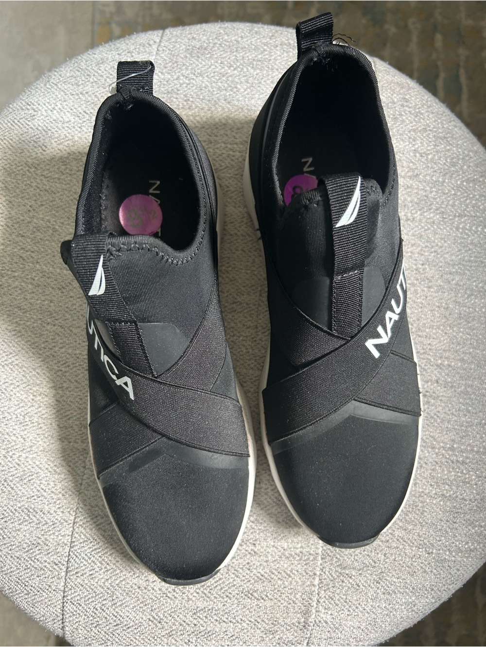 Nautica Black Cross-Strap Athletic Slip-On Sneakers